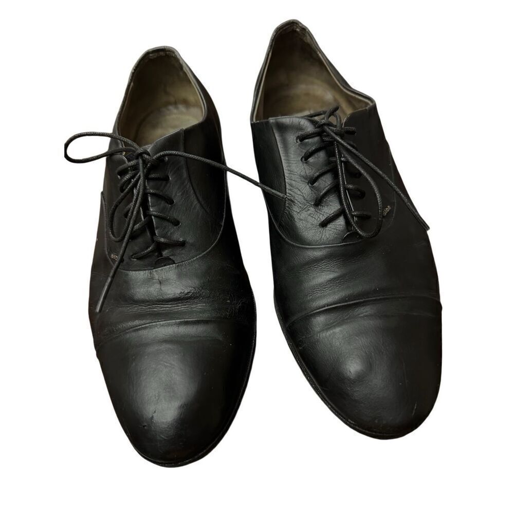 Christian DIOR Mens Black Leather Oxford Dress Shoes Made In Italy Size 7- W